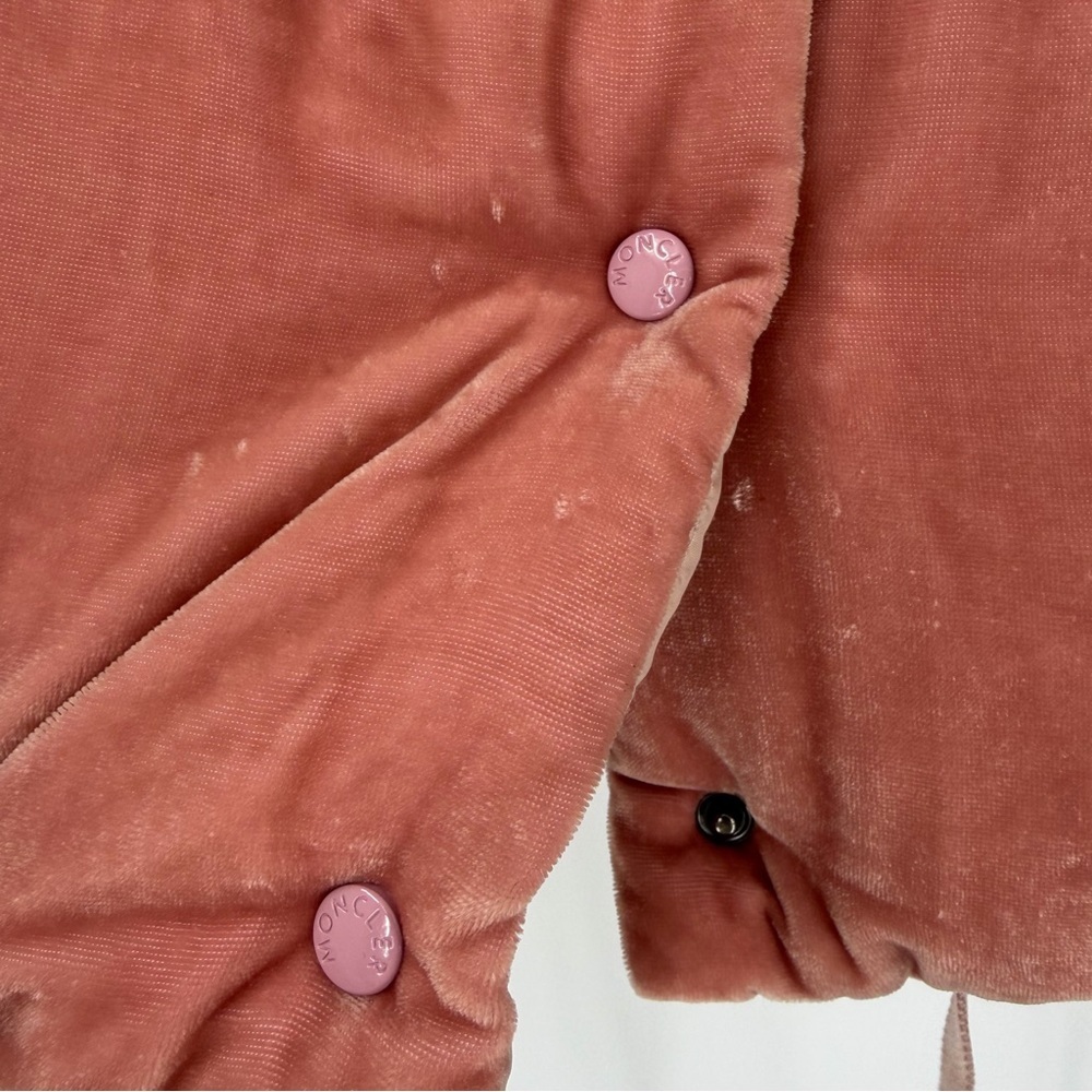 Moncler Crushed Velvet Pink Cervis Puffer Goose Down Jacket Coat - Size 0 XS - Picture 5 of 15
